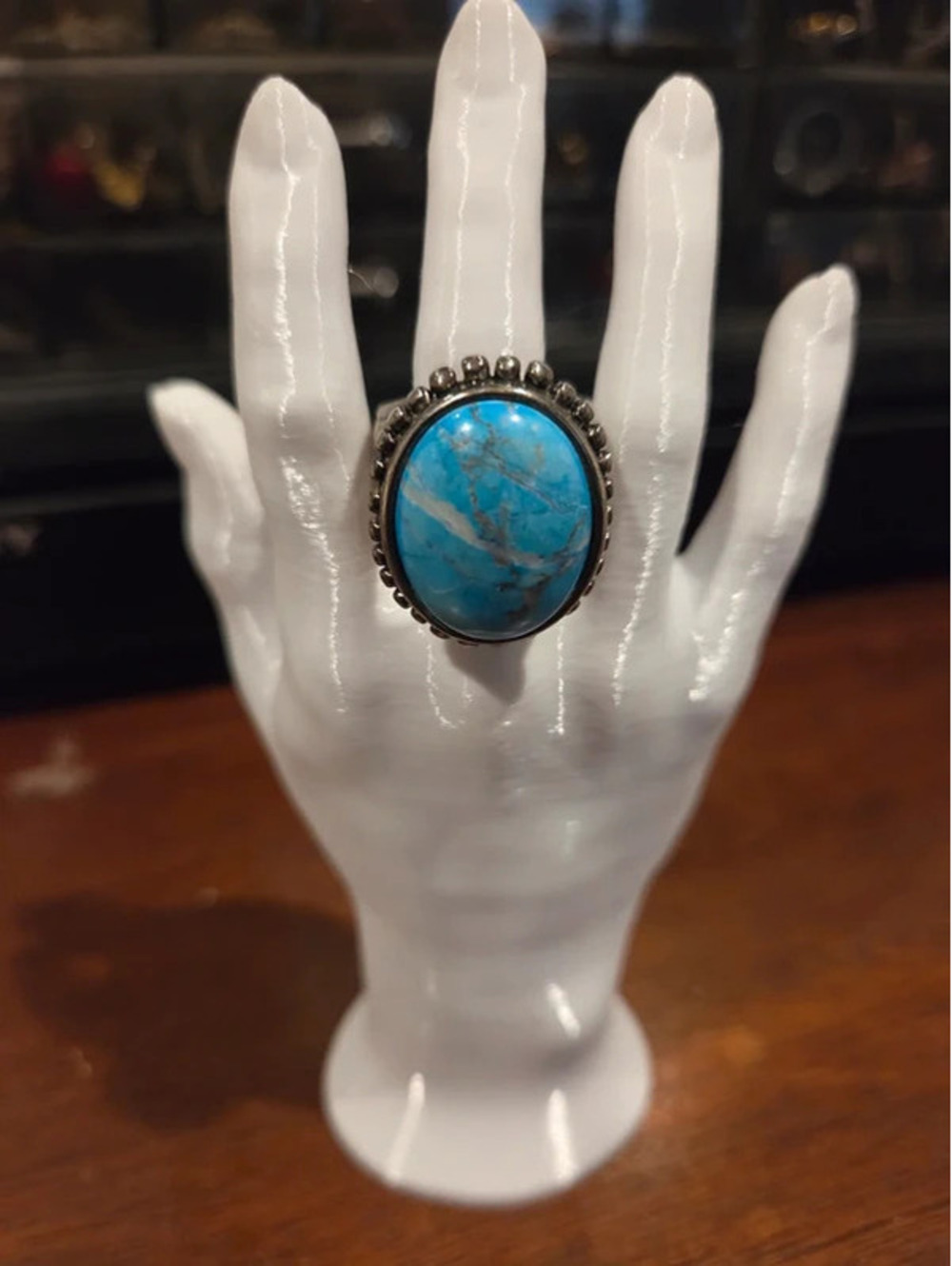 Vintage Premier Designs faux turquoise statement ring, size 7.5